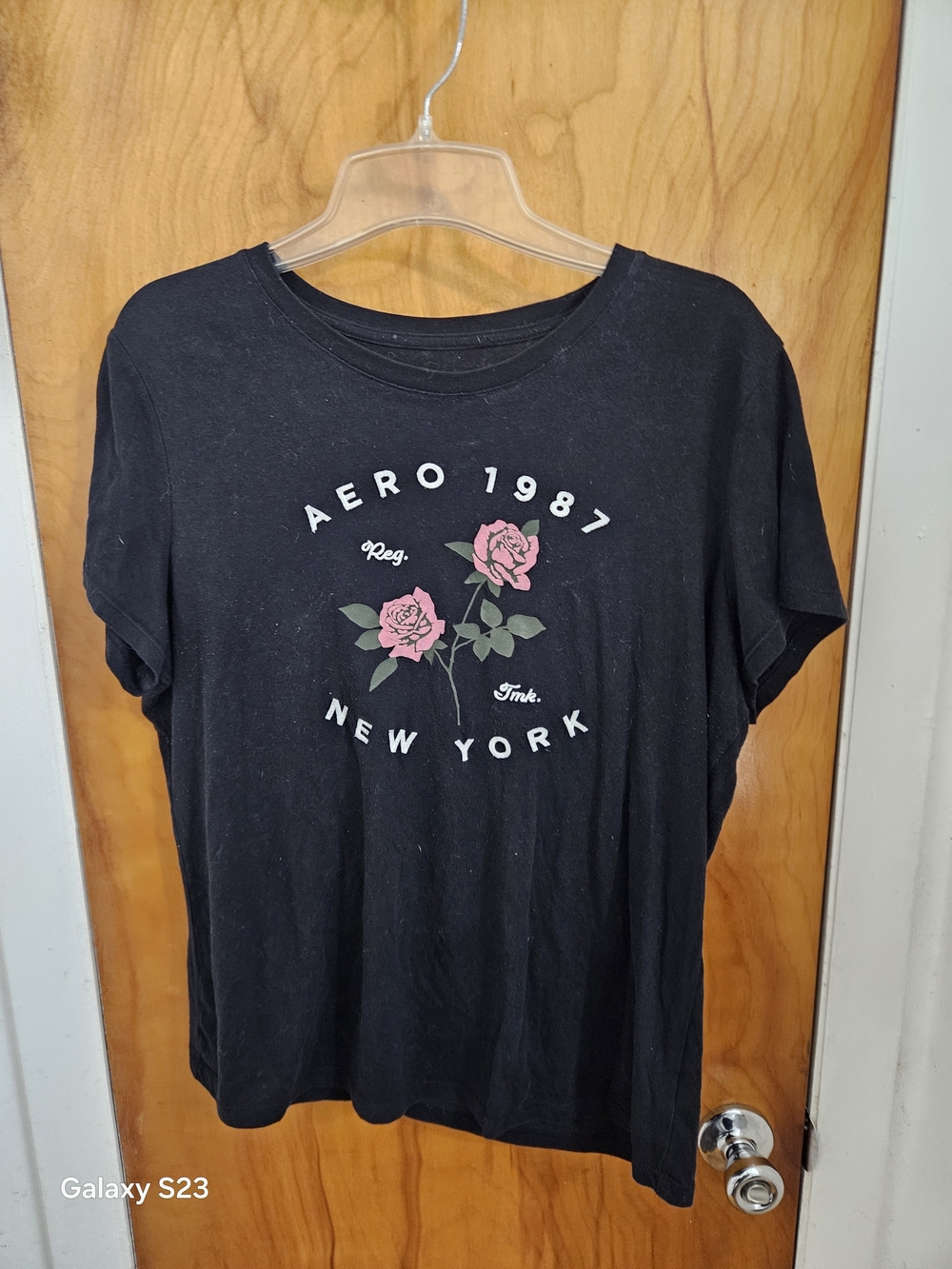 Aeropostale Black Tee with Pink Rose Graphic